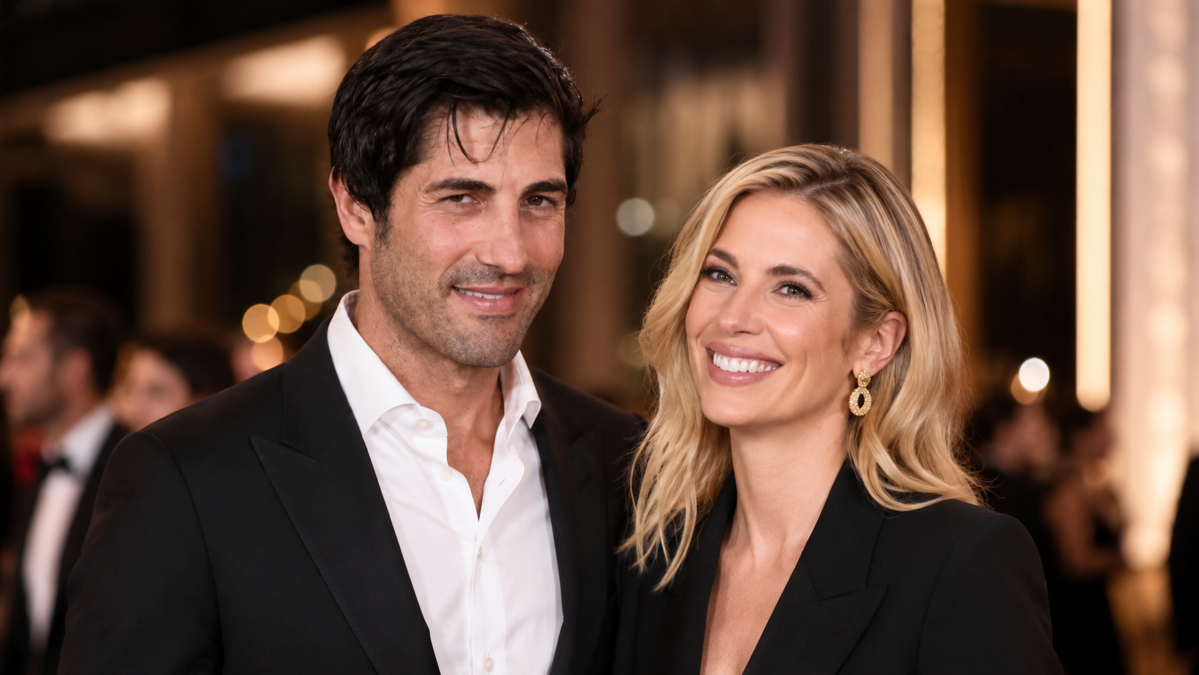 Brandon Jack James and Ashley Benson inspired celebrity couple posing together at an elegant red-carpet event